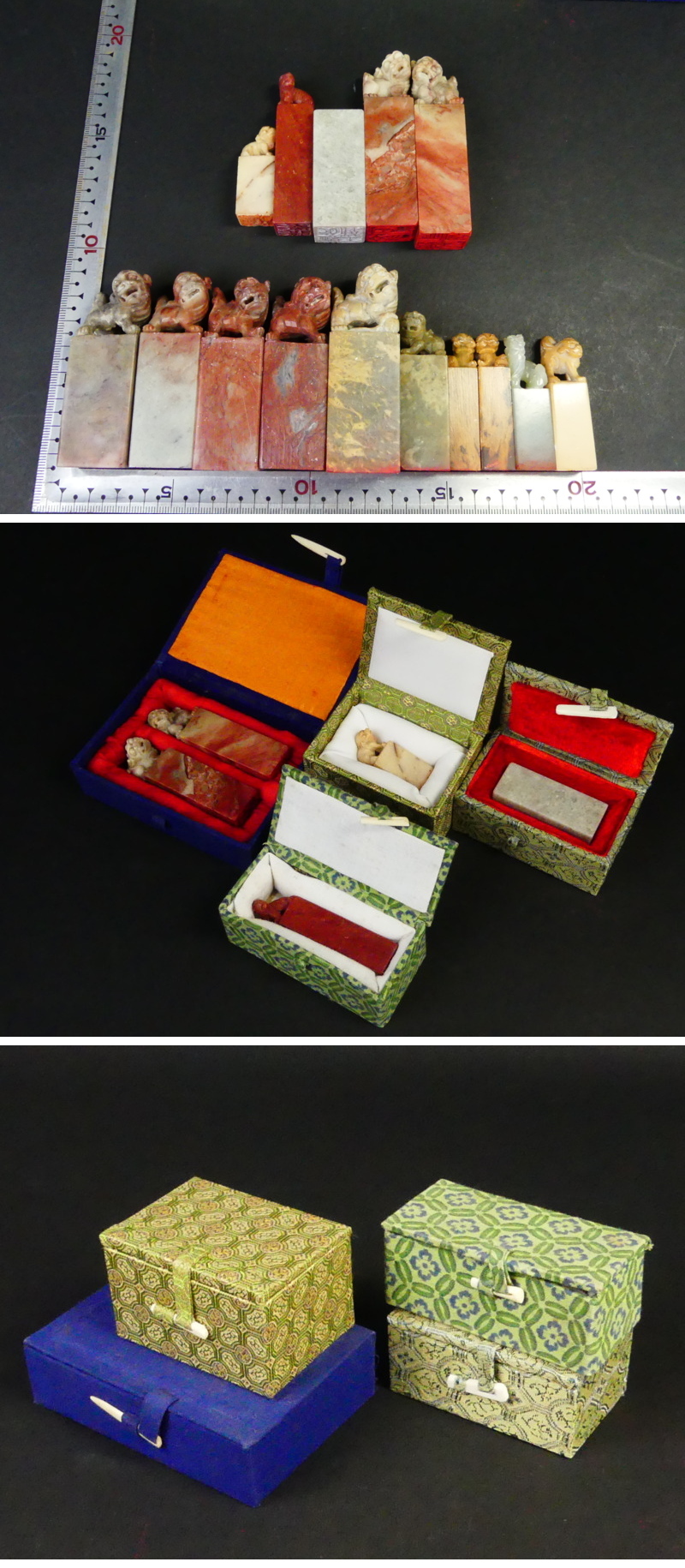 w196 篆刻 古印材 彫刻 刻印 側款 寿山石 凍石 印石 一対 兎 獅子 鈕付